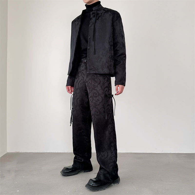 Dark Pattern Jacquard Knot Design Casual Pants