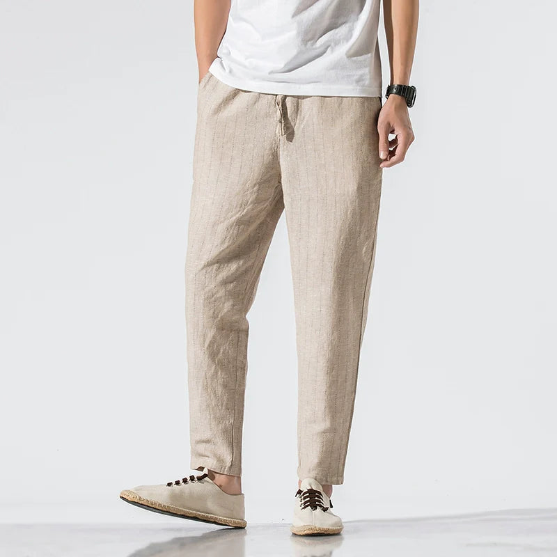 Cotton and Linen Striped Pants