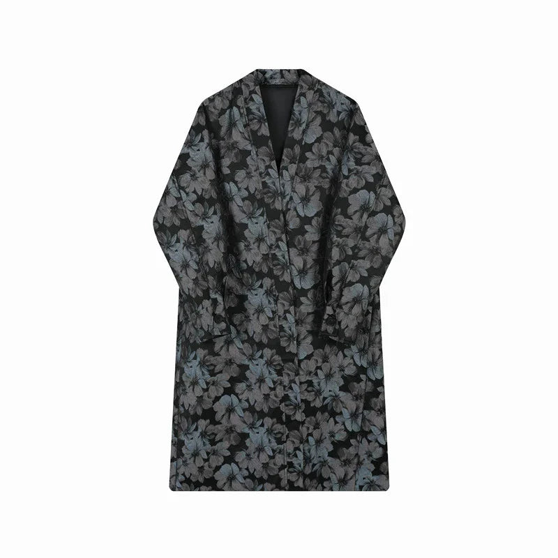 Vintage Floral Silhouette Buttonless Mid-length Trench Coat
