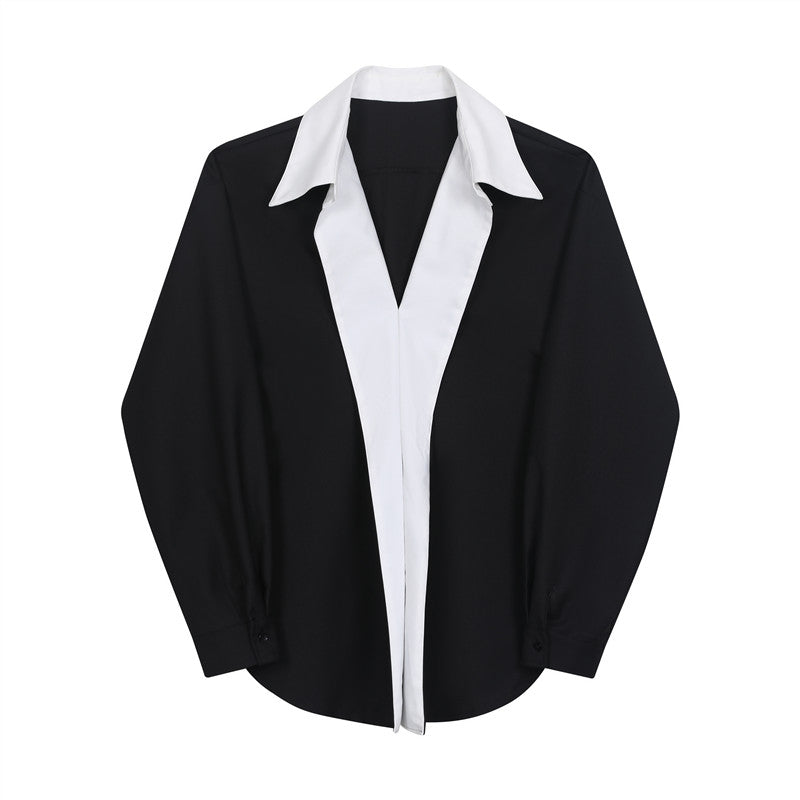 Contrast Color V Neck Panel Shirt
