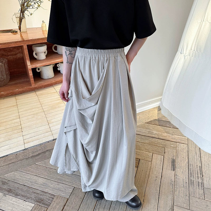 Double-layer Irregular Pleated Retro Skirt Pants