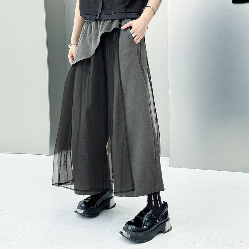 American Spliced Mesh High Waist Wide Leg Pants