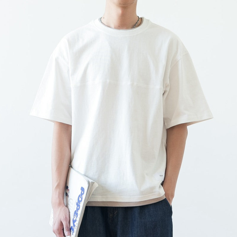 Japanese Loose Drop Shoulder Fake Two Piece T-shirt