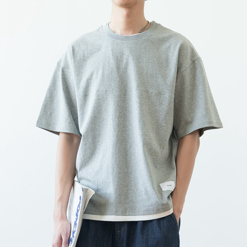 Japanese Loose Drop Shoulder Fake Two Piece T-shirt