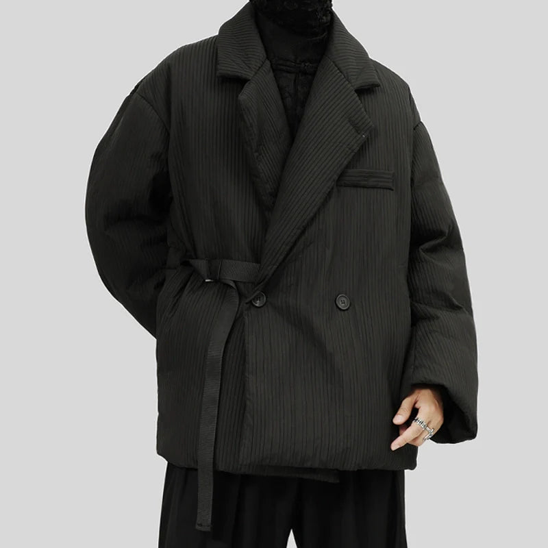 White Duck Down Buttoned Slant Collar Loose Coat