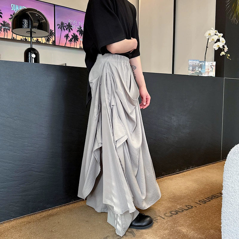 Double-layer Irregular Pleated Retro Skirt Pants