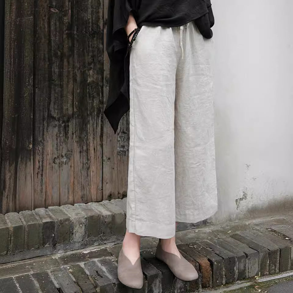 Drawstring Linen Thin Wide-Leg Pants