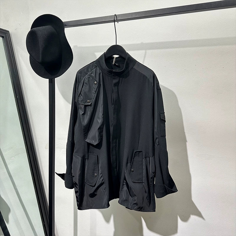 Loose Multi-pocket Stand Collar Shirt