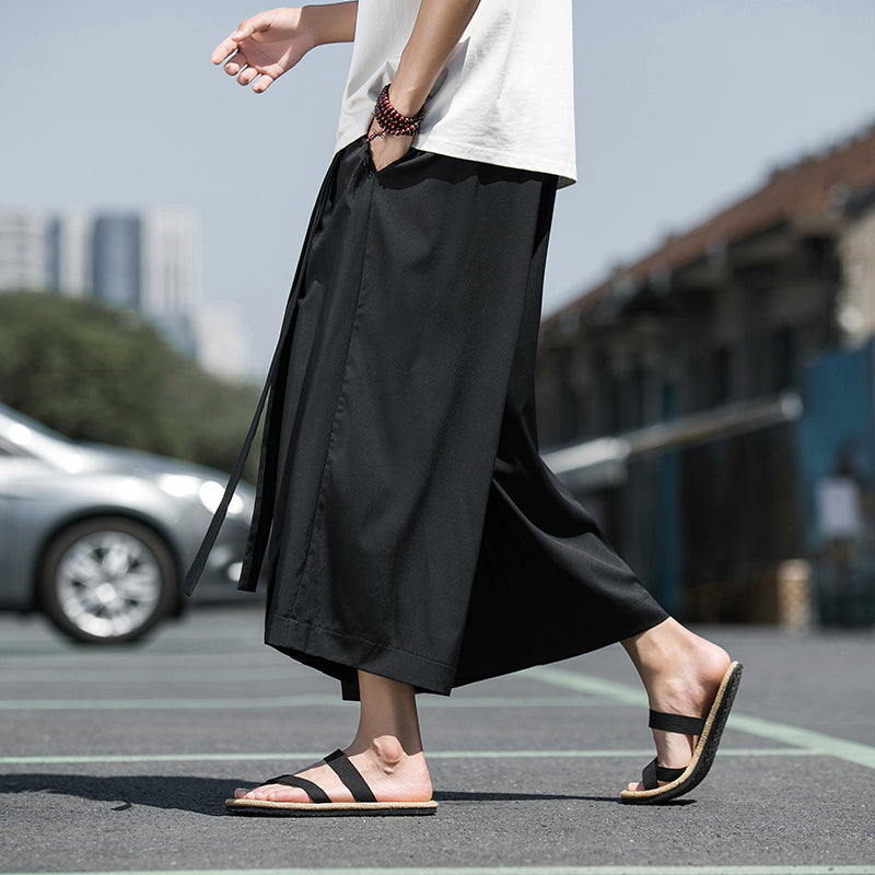 Fake Two-piece Thin Strappy Loose Pleated Pants