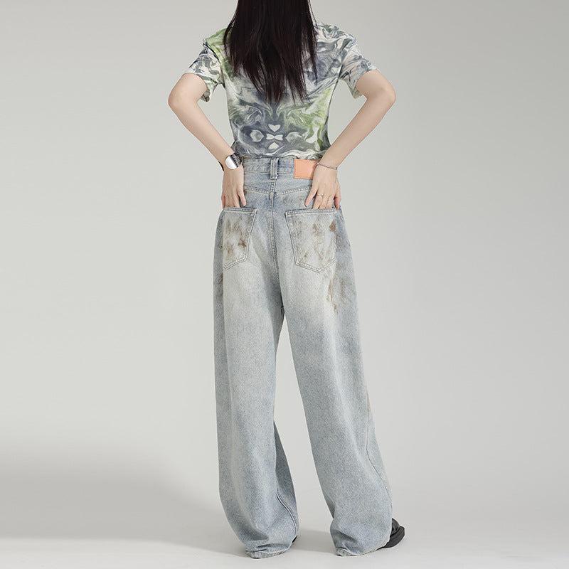 Tie-dyed Ripped Wide-leg Jeans