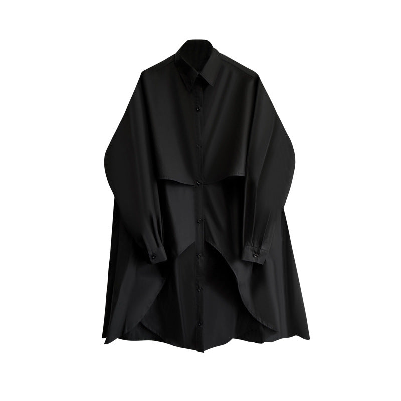 Dark Multi-layered Fake Two-piece Mid-length Shirt