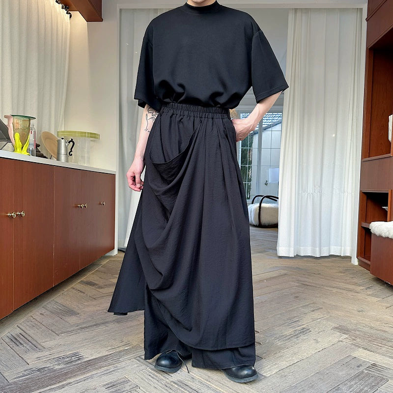 Double-layer Irregular Pleated Retro Skirt Pants
