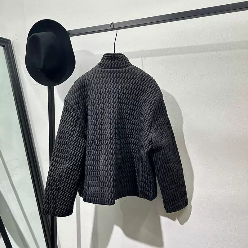 Vintage Stand Collar Loose Cotton Pleated Jacket