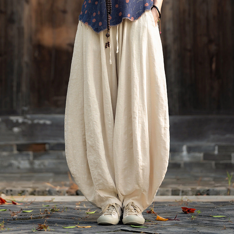 Loose Cotton And Linen Patchwork Bloomers