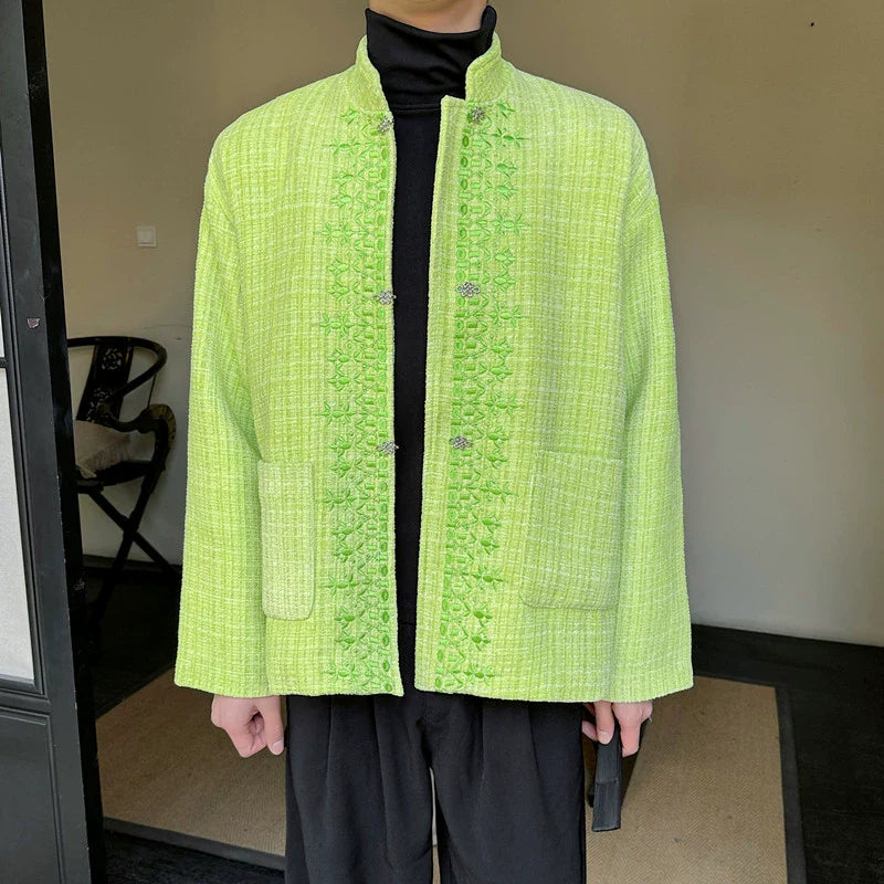 Metal Button Embroidered Woven Jacket