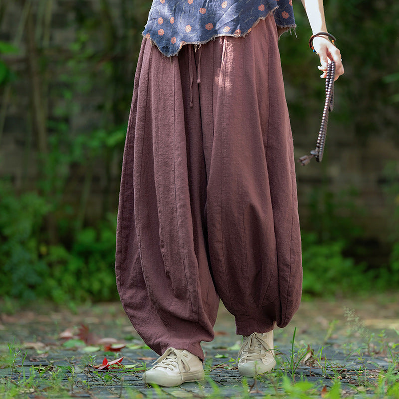 Loose Cotton And Linen Patchwork Bloomers