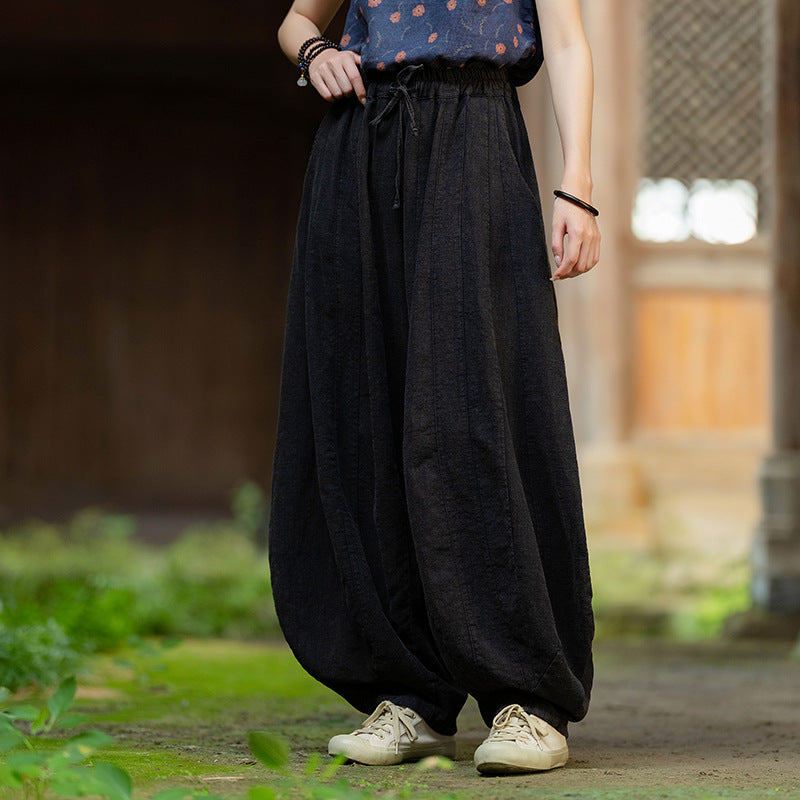 Loose Cotton And Linen Patchwork Bloomers