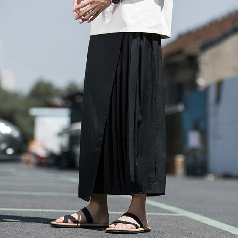 Fake Two-piece Thin Strappy Loose Pleated Pants