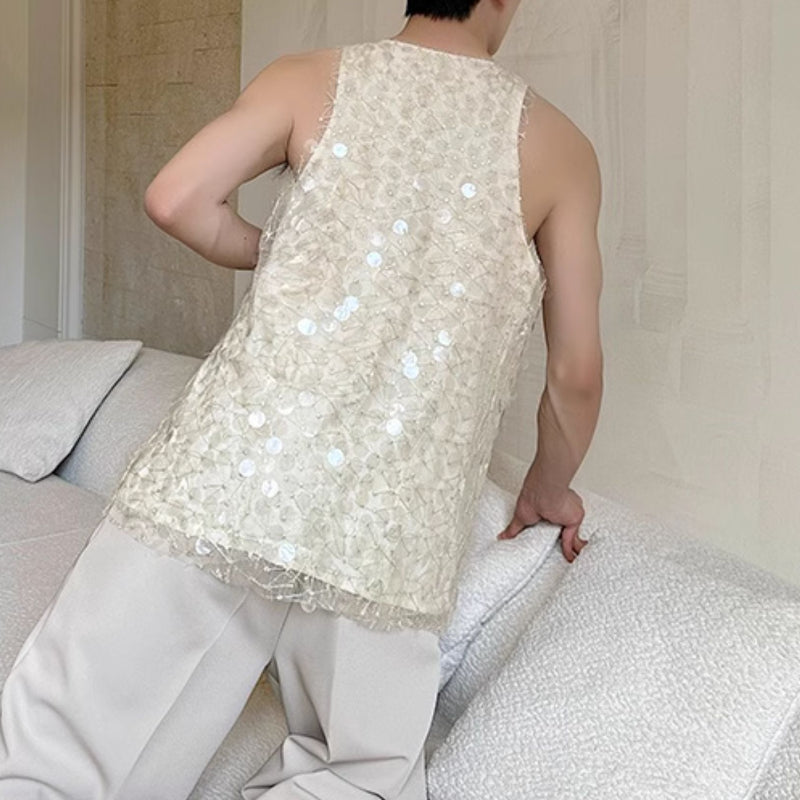 Embroidered Sequined Double Mesh Vest