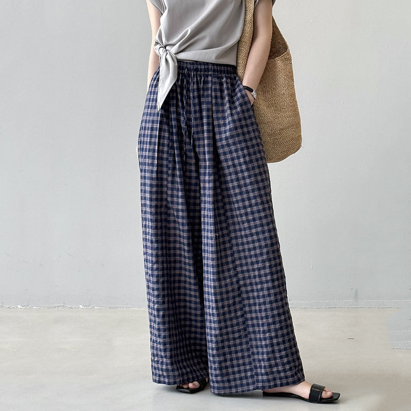 Retro Plaid Loose Casual Straight Wide-leg Pants