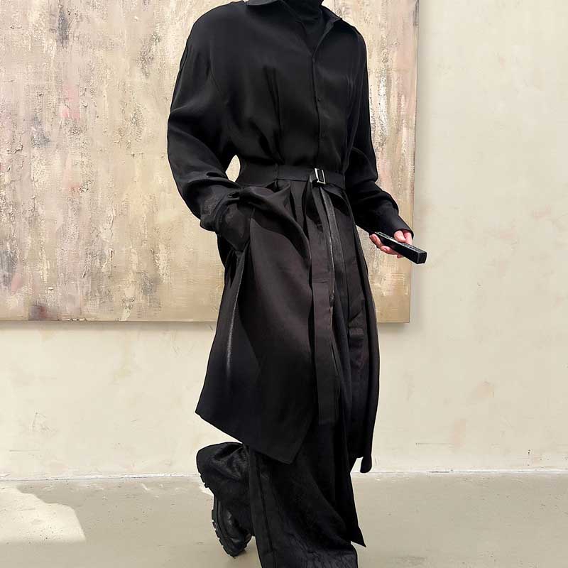 Mid-length Casual Long-sleeve Slit Shirt