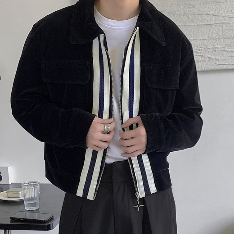 Contrast Color Patchwork Short Vintage Lapel Jacket