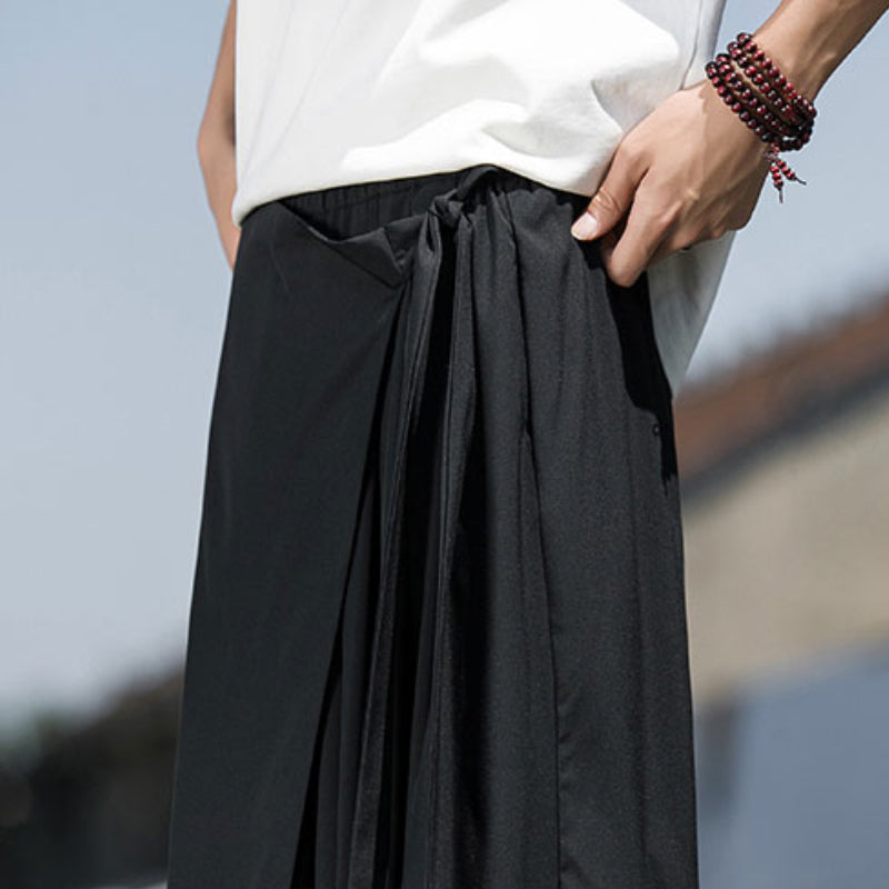 Fake Two-piece Thin Strappy Loose Pleated Pants