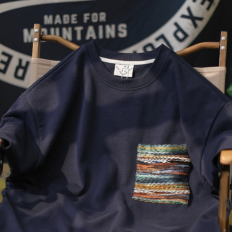 Vintage Color Pocket Short Sleeve T-Shirt