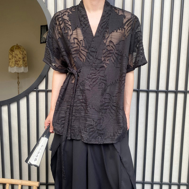 Hollow Floral Strap Vintage Shirt