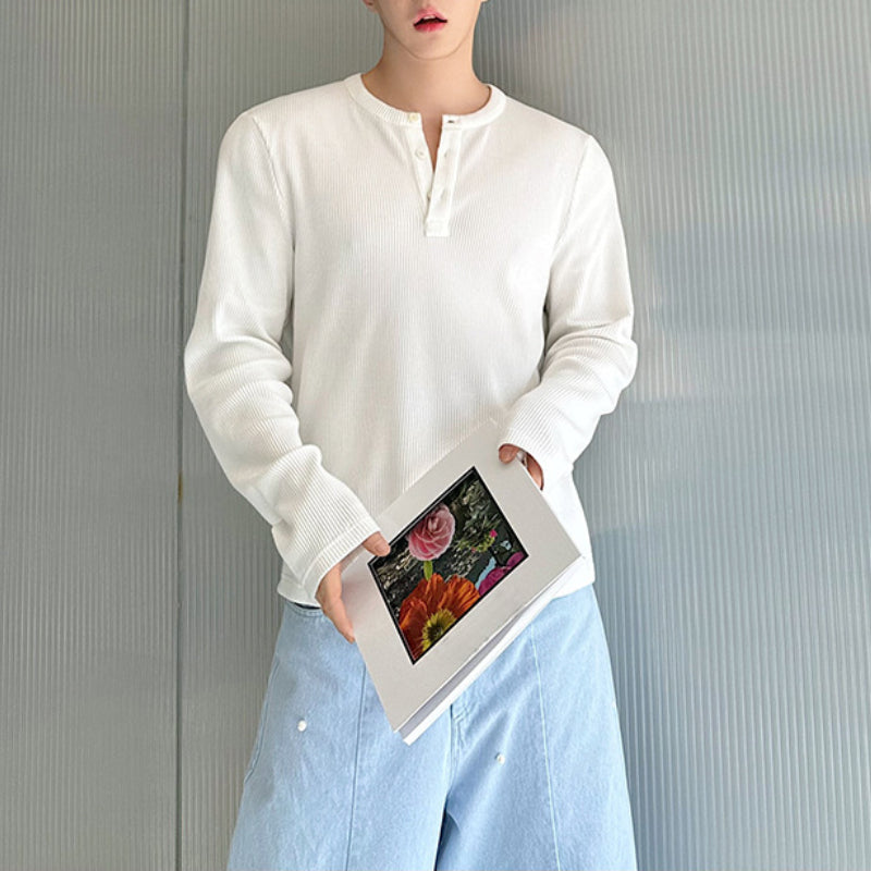Cotton Half-open Collar Three-button Bottoming Shirt
