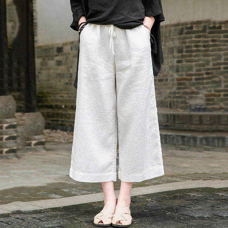 Drawstring Linen Thin Wide-Leg Pants