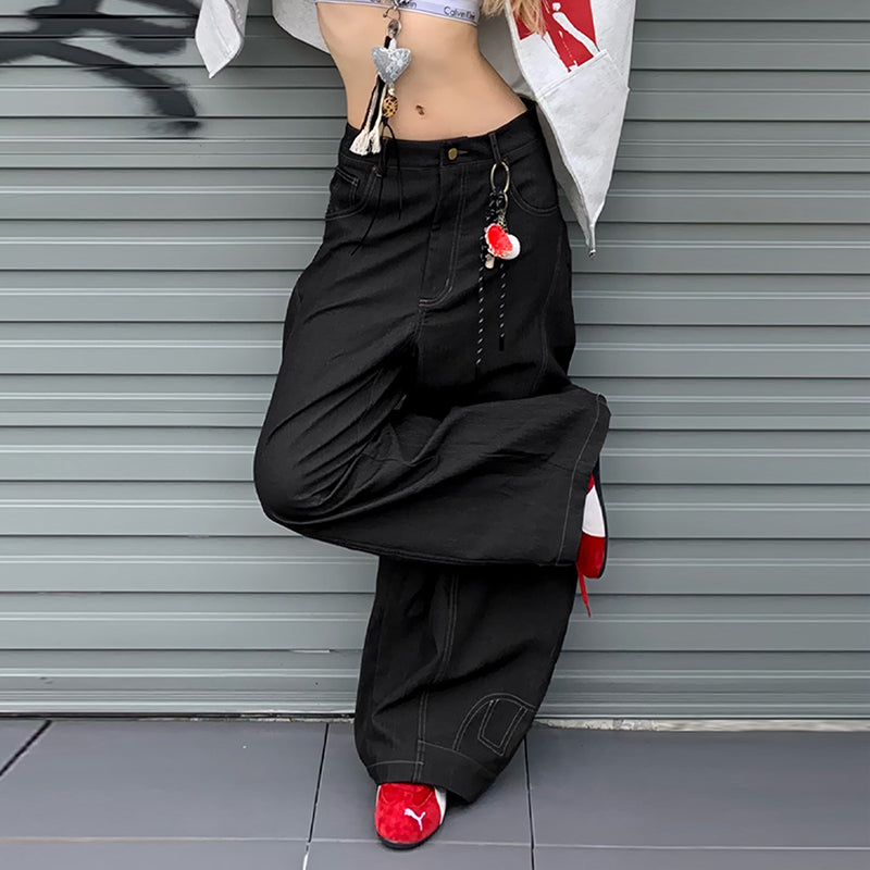 American Retro Inverted Design Embroidered Scimitar Jeans