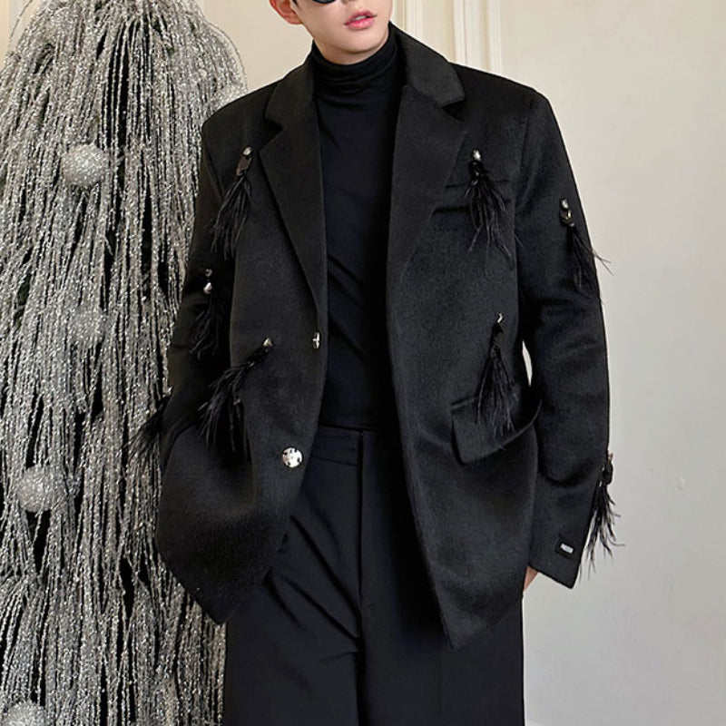Sequined Feather Woolen Shoulder Pad Blazer