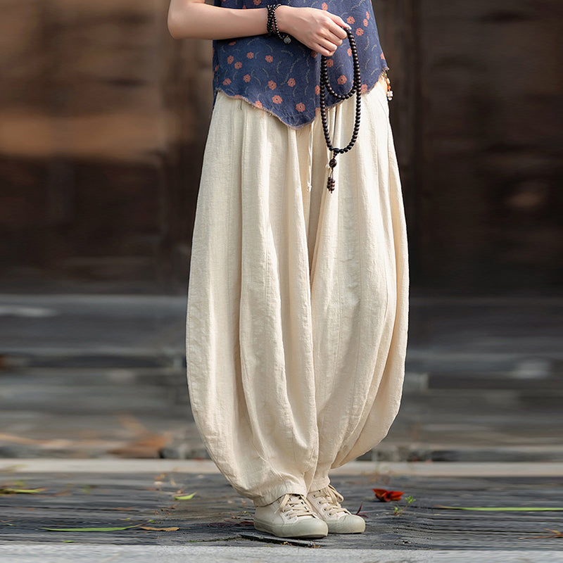 Loose Cotton And Linen Patchwork Bloomers