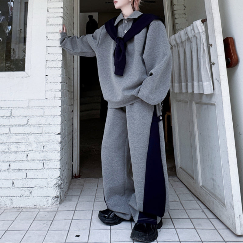 Contrasting Color Detachable Cape Sweatshirt Loose Sweatpants Two-piece Set