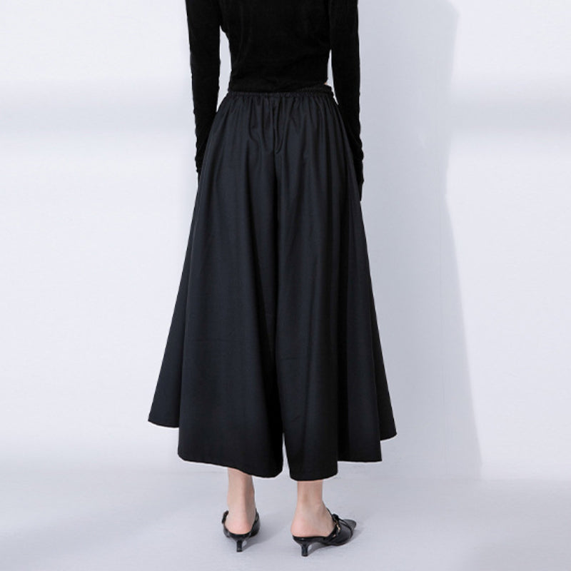 Black Casual High Waist Slim Wide Leg Pants