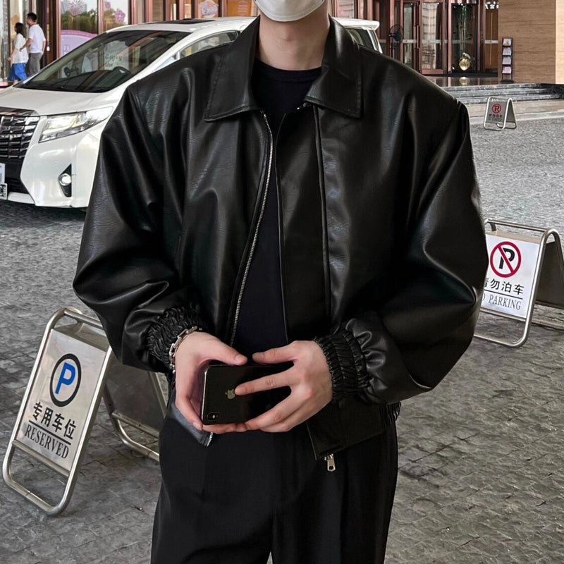 Vintage Padded Leather Short Jacket