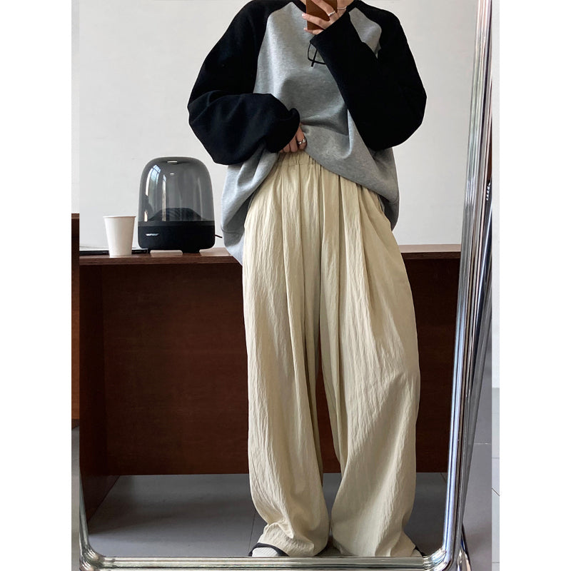 Spring Retro Loose High Waist Drape Wide Leg Pants