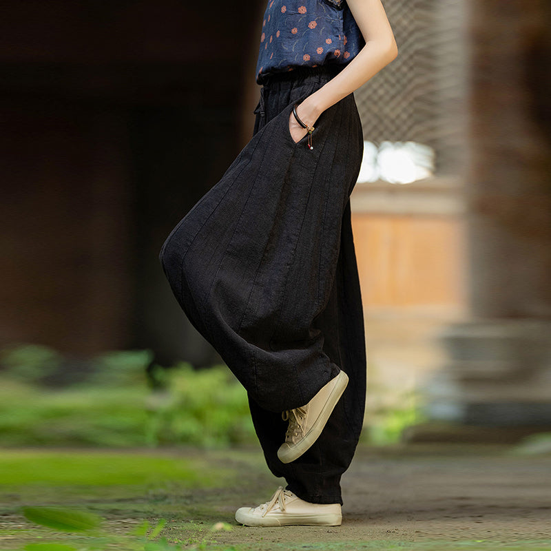 Loose Cotton And Linen Patchwork Bloomers