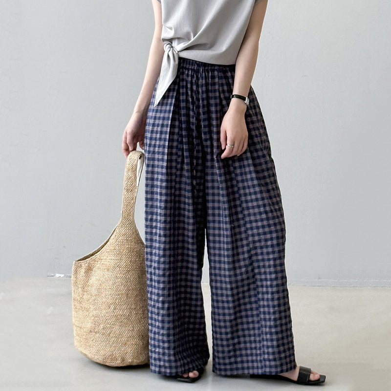 Retro Plaid Loose Casual Straight Wide-leg Pants