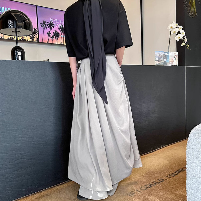 Double-layer Irregular Pleated Retro Skirt Pants
