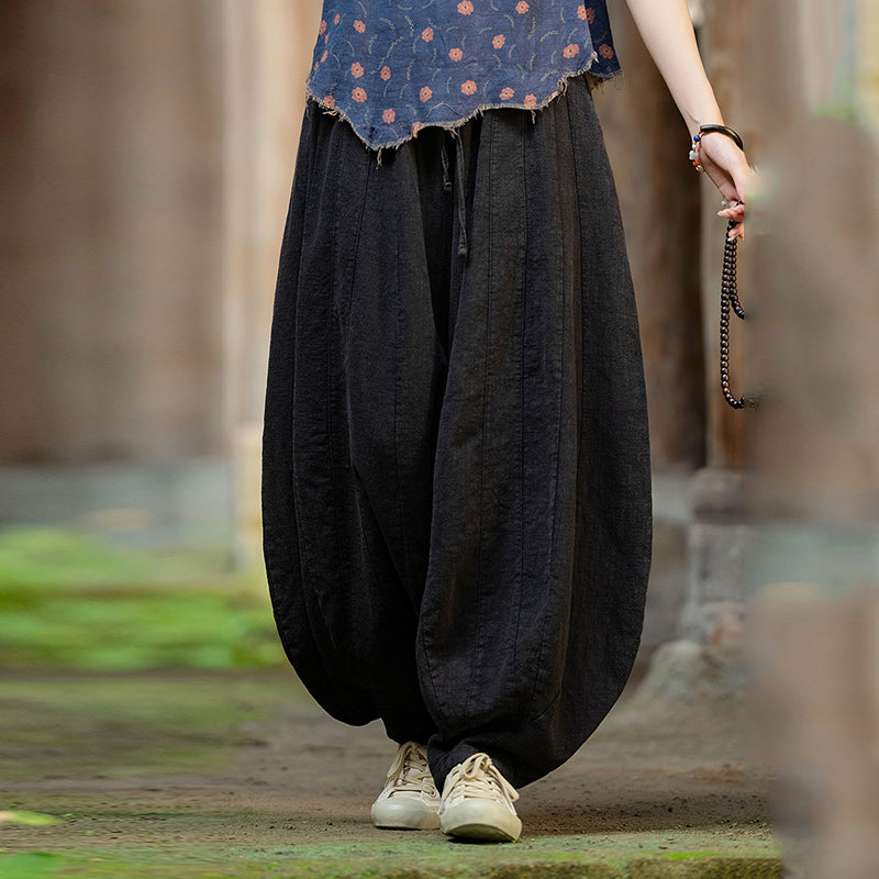 Loose Cotton And Linen Patchwork Bloomers