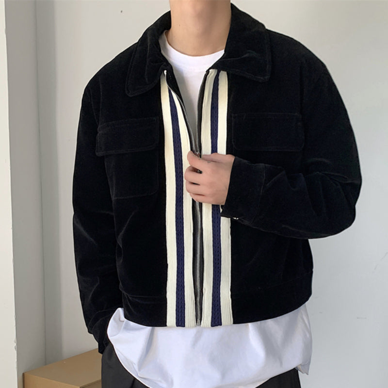 Contrast Color Patchwork Short Vintage Lapel Jacket
