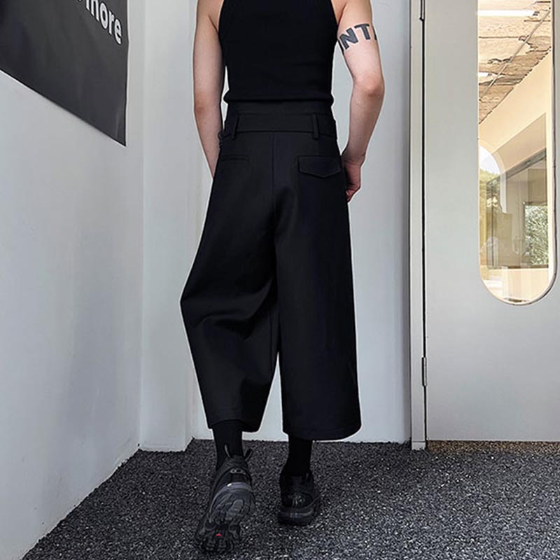 Dark Belt Cropped Wide Leg Pants