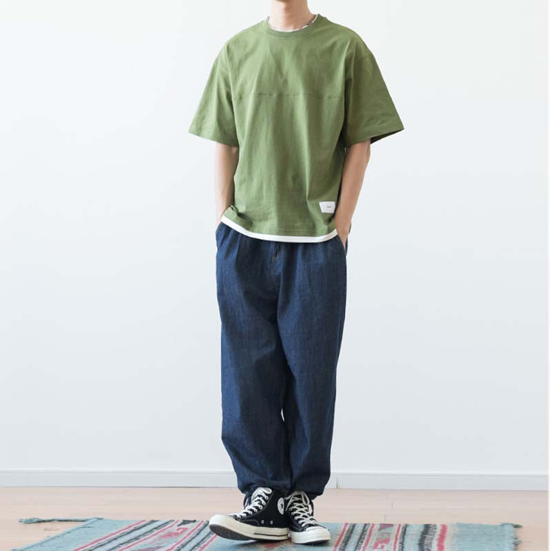 Japanese Loose Drop Shoulder Fake Two Piece T-shirt