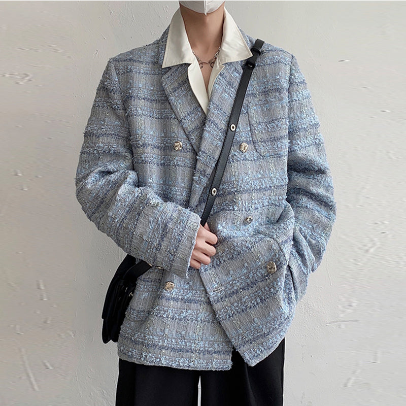 Double Breasted Loose Tweed Blazer