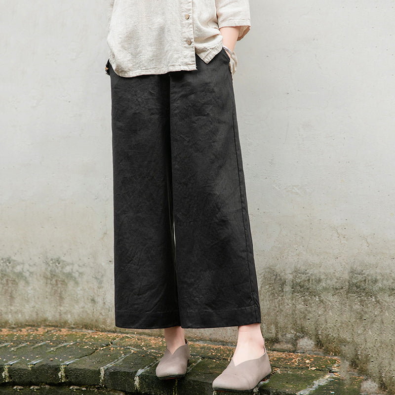 Drawstring Linen Thin Wide-Leg Pants