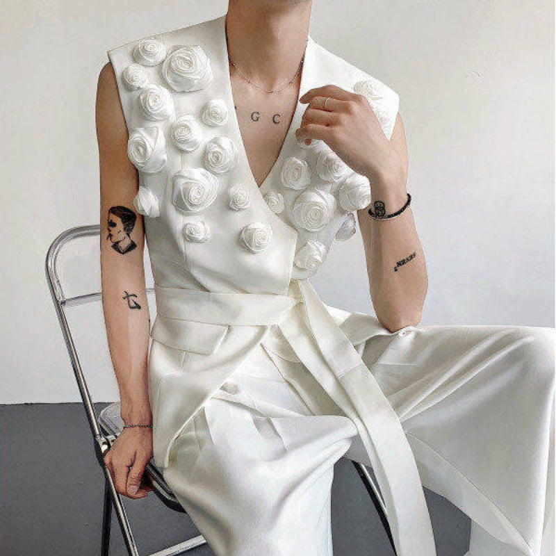 Design Three-dimensional Rose Sleeveless Suit Vest