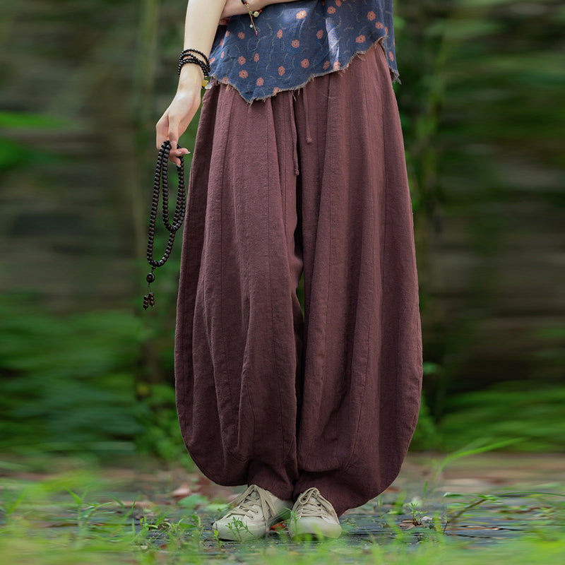 Loose Cotton And Linen Patchwork Bloomers