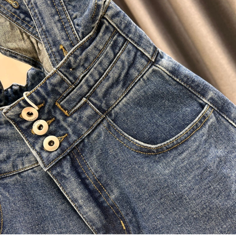 Denim Ruffled Overalls